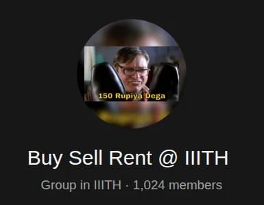 WhatsApp group card for Buy Sell Rent @ IIITH, showing 1,024 members